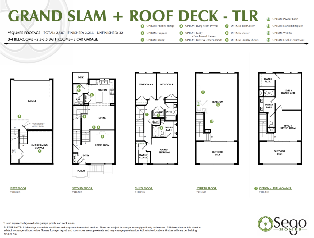 Discover the floor plan for this multi-level home featuring diverse room layouts and options, including a garage and an expansive roof deck. It's a grand slam design perfect for those who appreciate a stunning view of the lake from above.